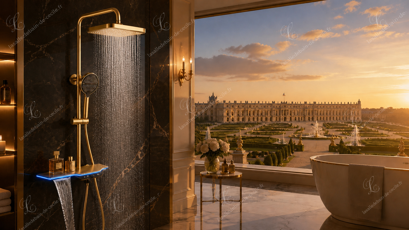 Colonne de douche LED thermostatique dorée brossée Mexico